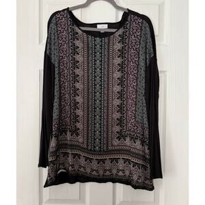 J.Jill Women's Multicolor Paisley Mixed Print Long Sleeve Top Size Large